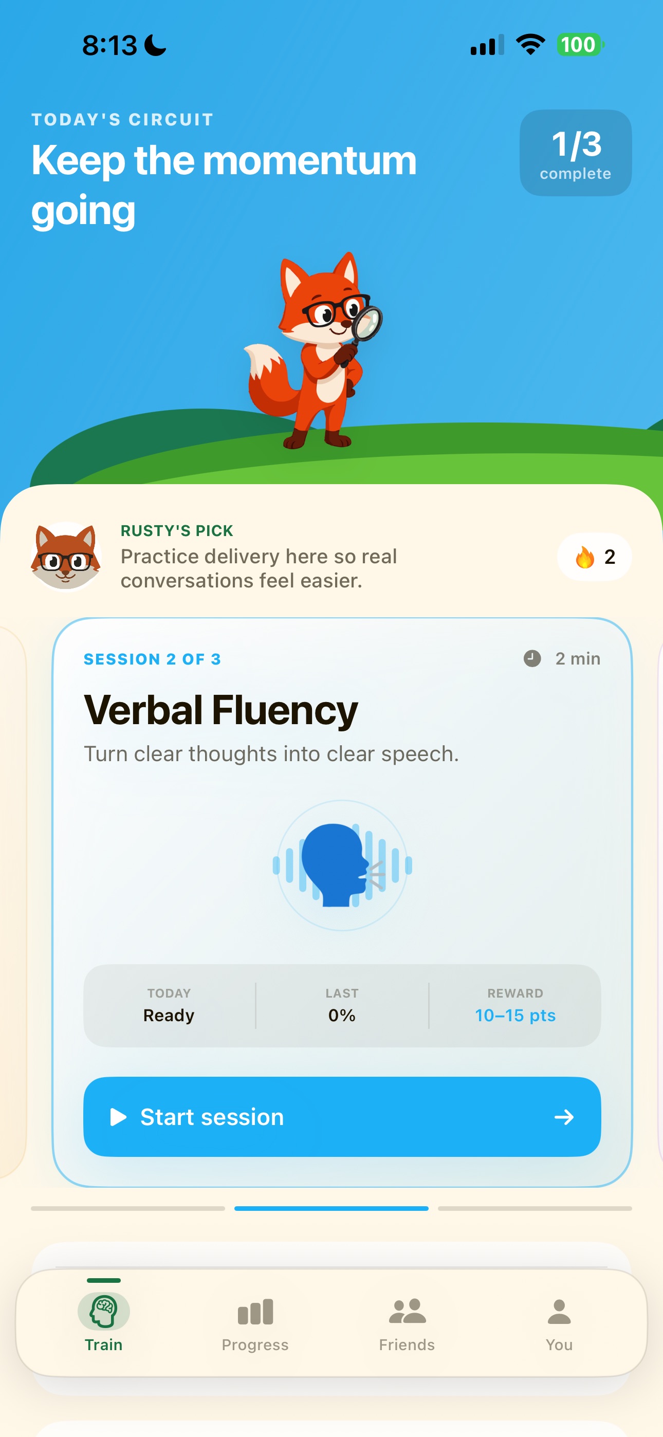 Rusty daily circuit showing verbal fluency training